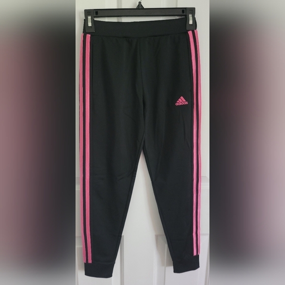 Adidas Girls Pink Black Stripe Jogger Pants Size Medium 10/12 - Picture 1 of 3